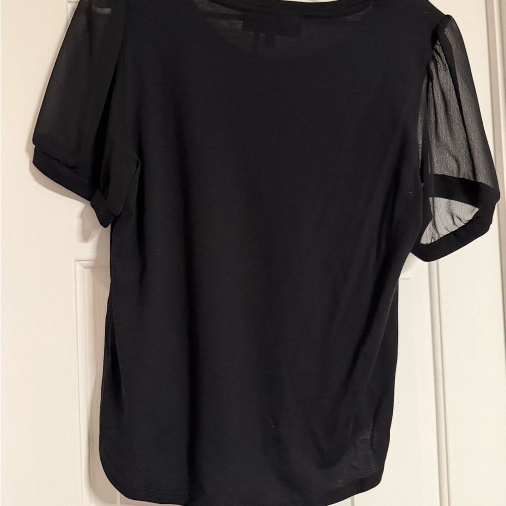 DKNY Black Sheer-Sleeve Short Sleeve Top